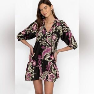 Johnny Was Black and Pink Floral Midi Dress